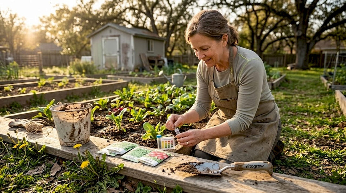 Gardener testing backyard garden soil