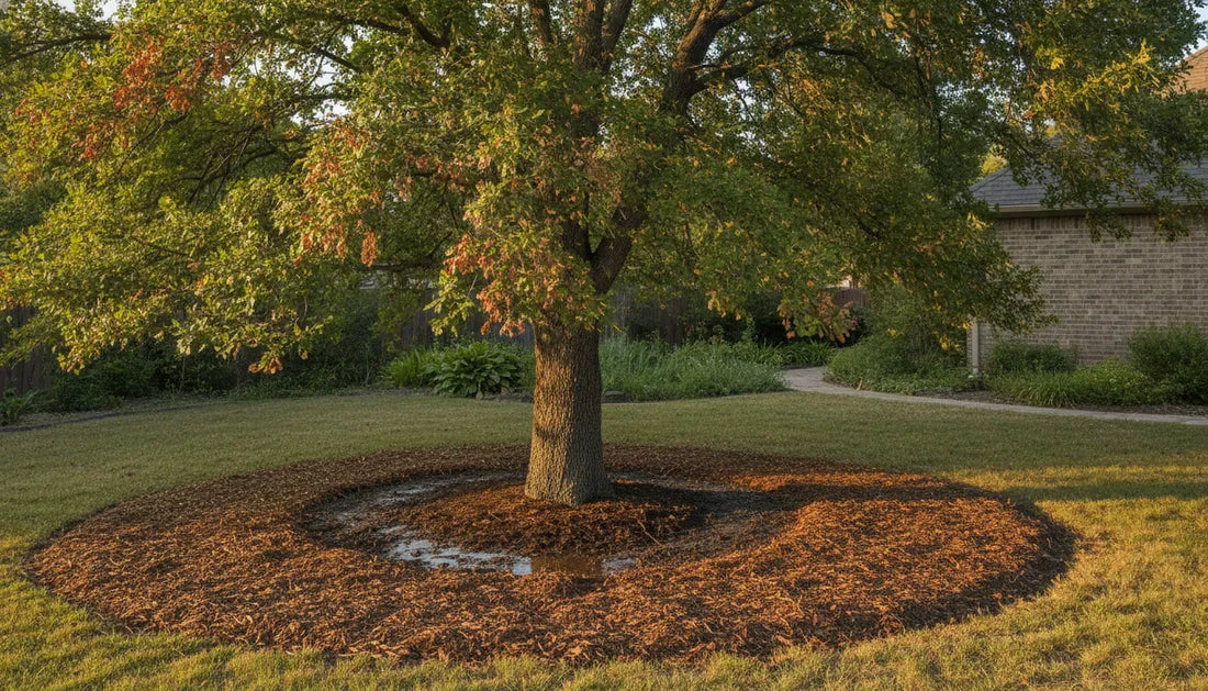 Tree recovering from heat stress and drought with a mulched root zone