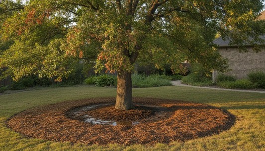 Tree recovering from heat stress and drought with a mulched root zone