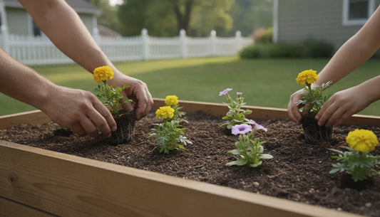 Beginner planting flowers with proper spacing in a garden bed